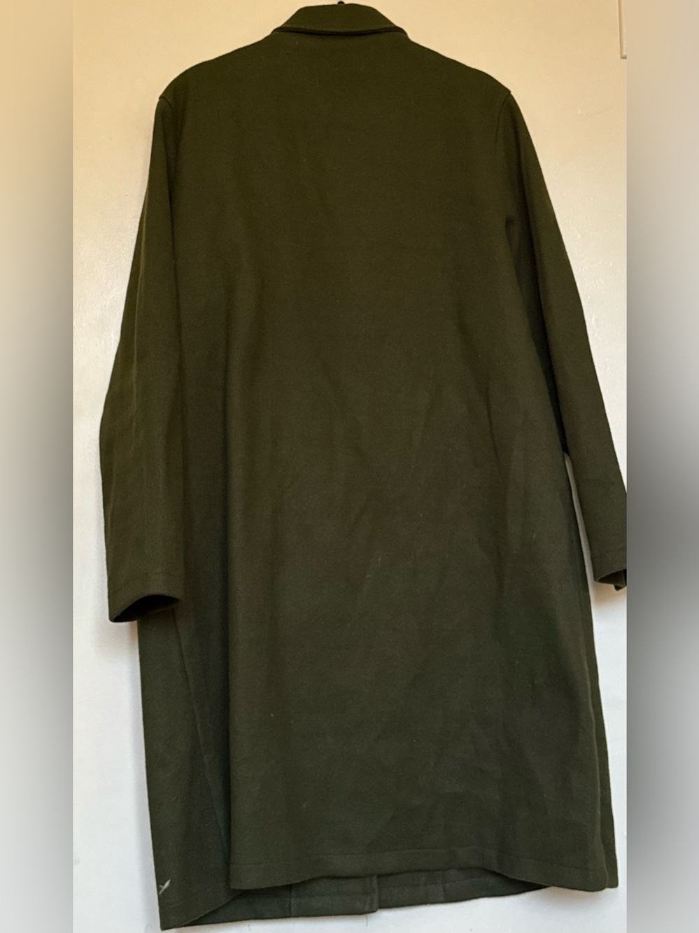 Olive Green Long Women's Coat - Single Button Overcoat - Picture 3 of 3